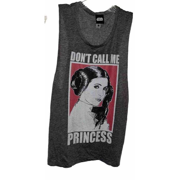 M Next Level Star Wars Gray Graphic Tank Don’t Call Me Princess Round Neck - Picture 1 of 5